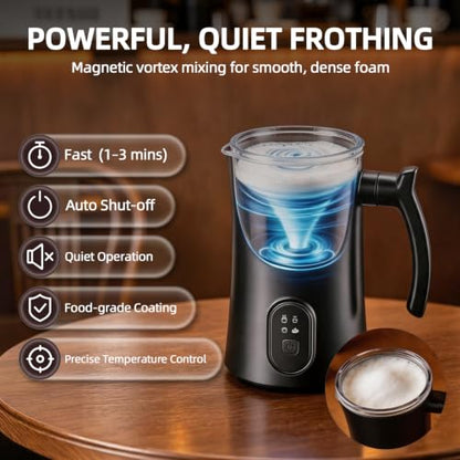 Liksiy Milk Frother and Steamer, 4-in-1 Electric Milk Frother for Hot & Cold Foam, Quiet Coffee Frother and Milk Warmer for Latte, Cappuccino and Macchiato, Black