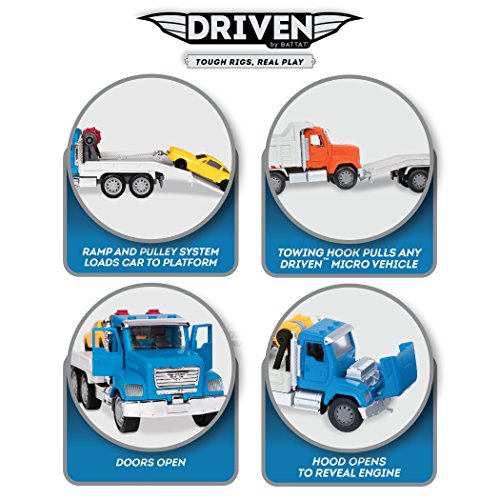 Driven by Battat – 7-Inch Tow Truck Toy with Lights & Sounds, Movable Parts, City Vehicle for Boys & Girls, Durable Design, Realistic Details, 3+ Years Toy for Kids - style: Tow Truck