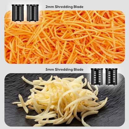 Electric Cheese Grater,300W DC Motor Salad Maker,Electric Slicer Shredder with 5 Different Shapes of Blades,Electric Vegetable Cutter for Potato,Carrot,Black