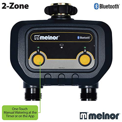 Melnor 65183AMZ Bluetooth Hose Timer, 2-Zone Programmable Watering Timer, Quick Connect Bundle, Black, Yellow - style: 2-Valve