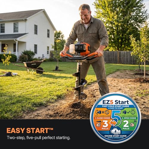 WORKIT Post Hole Digger, 43cc Auger Post Hole Digger, 8" Auger Drill Bit & 20" Extension Rods, Gas Powered Earth Auger with EPA Certification - size: 43cc+1 bit(8")+1 Ext(20")