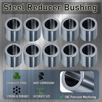 Stainless Steel Reducer Bushing, Screw Standoff Metal Spacer 3/4" to 1/2" Steel Reducer Standoff Bushing Adapters for 1/2" Screws Bolts and Rods, Round Metal Stainless Steel Spacer Set of 10 - size: 3/4" to 1/2"