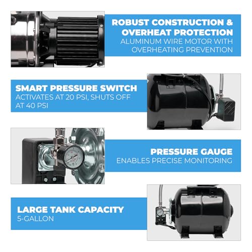 XtremepowerUS 1.6HP Shallow Well Pump with Pressure Tank, 1320GPH, 115V, Pressure Switch, Automatic Water Booster Jet Pump for Home, Garden, Lawn - size: 1.6 HP with Pressure Tank (Black)