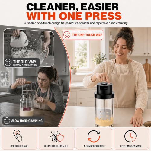 61oz Electric Butter Churn, One-Touch Butter Maker with 6-Slot Steel Paddle - size: Medium