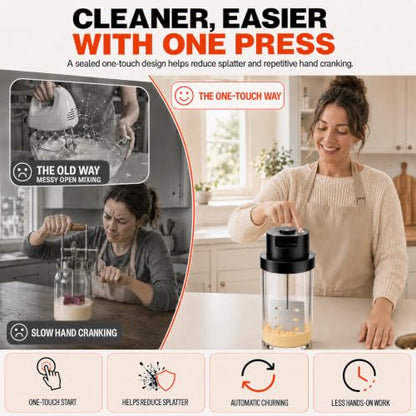 61oz Electric Butter Churn, One-Touch Butter Maker with 6-Slot Steel Paddle - size: Medium