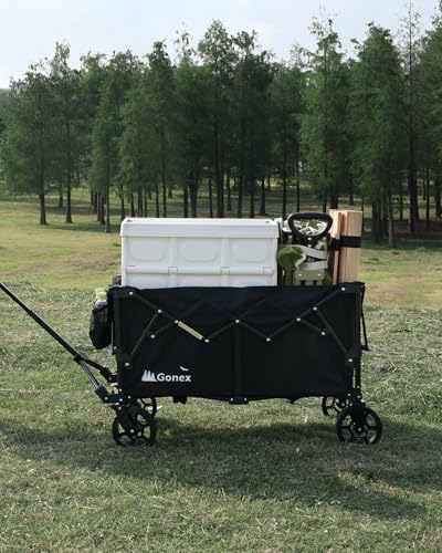 Gonex 38" L Collapsible Wagon Cart Foldable, 220L Folding Utility Cart - color: Black