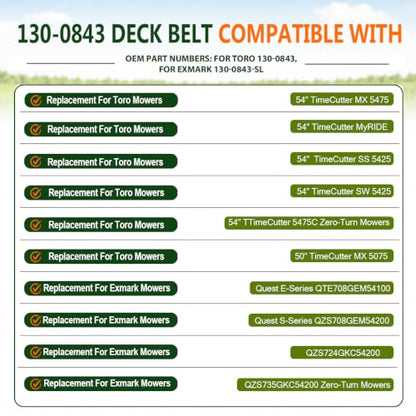 130-0843 130-0843-SL Deck Belt 1/2"x144.4" for Toro & for Exmark Aramid - size: 130-0843