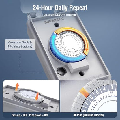 SURAIELEC 40A 240V 3HP Outdoor Timer Switch with 1000FT Long Range Remote