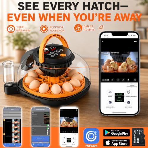 12-Egg Incubator for Hatching Chicken Eggs with WiFi Camera and Auto Turner