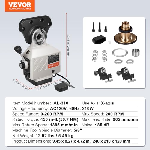 VEVOR X-Axis Power Feed for Milling Machine 450 in-lb Torque 0-200RPM Fixed