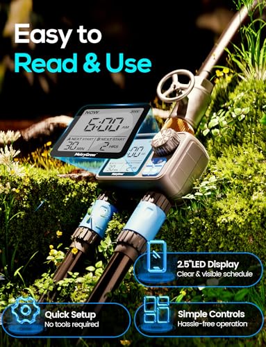 Sprinkler Timer, Programmable Irrigation Water Timer with 2 Brass Inlet for Garden Hose, Automatic Watering System for Yard Lawn, Rain Delay