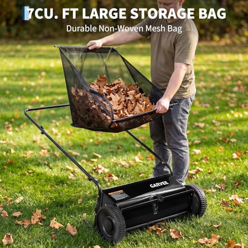 Garvee 26 Inch Push Lawn Sweeper, 7 Cu. ft Grass Cutter Yard Sweeper - color: Black, size: 26 Inch