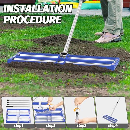 Updated Lawn Leveling Rake 30"x10", Lawn Leveler with Aluminum Rollers - size: 30''x10'' Blue