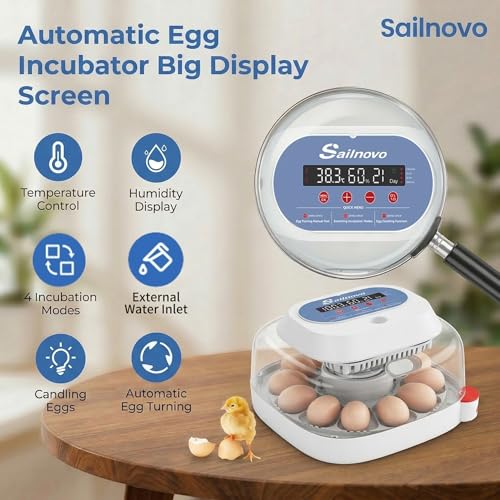 Sailnovo 12 Eggs Incubator, 4 Modes, Temp Control & Humidity Display, Blue - color: Blue, size: 12 Eggs
