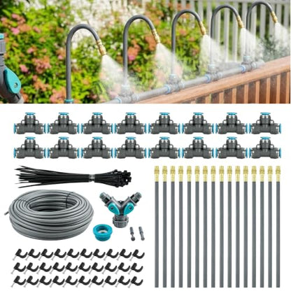 Drip Irrigation System, 100FT 1/4“ Universal Tubing, 360° Adjustable Copper Nozzle, Quick Connect Leak-Proof Watering System, DIY Garden Irrigation Kit for Outdoor Plants Greenhouse Roof Cooling - size: 100ft Set