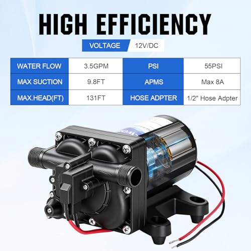 ECO-WORTHY 12V RV Water Pump, 3.5 GPM, 55 PSI, Self Priming Water Pump with Pressure Switch, 4-Chamber Fresh Water Pump for Boat Marine Camper Truck Shower Sprayer - color: Black 3