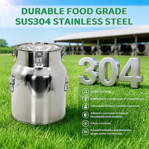 Cow Milking Machine 14L Stainless Steel Bucket Rechargeable Battery Powered 4 Teat Cups for Cows and Goats, Electric Pulsation Portable Milker (4 Stainless Steel Milking Cups Liners)