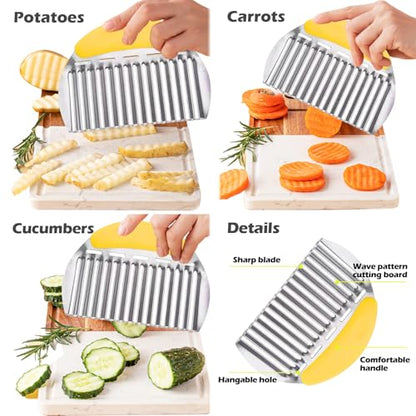 JAYVAR Large Crinkle Cutter, Stainless Steel Vegetable Wavy Chopper - color: Yellow
