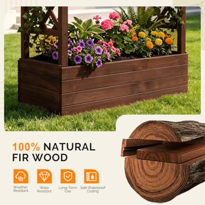 VINGLI 45 in Raised Garden Bed with Trellis & Hanging Roof, Wooden Elevated Planter Box with Drainage Holes for Outdoor Climbing Plants Vegetables Flowers, Patio Yard Balcony (Carbonized Wood, Medium)