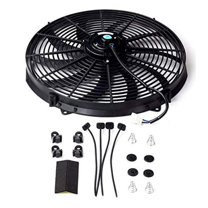 BLACKHORSE-RACING 16" 16 inch Electric Radiator Fan High 3000 + CFM Thermostat Wiring Switch Relay Kit Black - size: 16 Inch