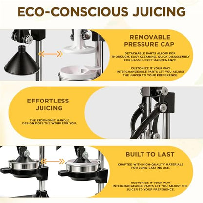 Cast Iron Juicer,Manual Juicer Hand Press,Orange Lemon Squeezer,Heavy Duty Manual Juicer,Professional Citrus Juicer Fruit Juice -Stainless Steel,Easy to Clean Black - color: Black