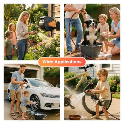 Ayleid Retractable Rubber Hybrid Garden Hose Reel, 1/2"x130ft Wall Mount - color: Deep Black, size: 130FT