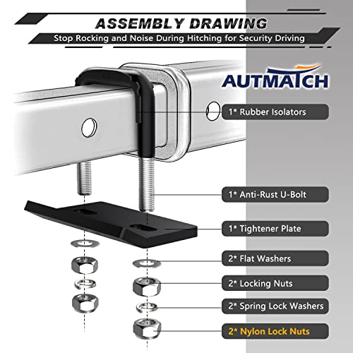 AUTMATCH Hitch Tightener Anti-Rattle Clamp for 1.25" to 2" Trailer Hitches - color: Frosted Black, size: 2 Inch