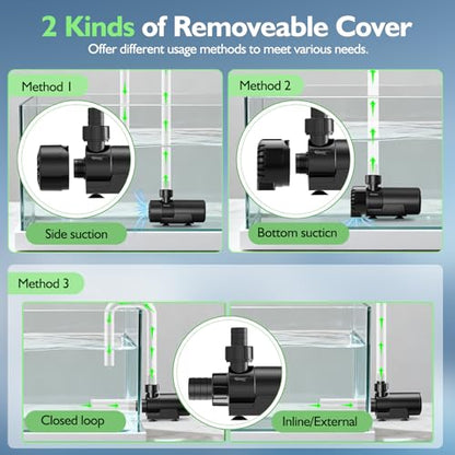 hygger 15W-100W Water Pump with Controller (Up to 3430GPH), Submersible/Inline Return Pump with Adjustable Mode/Flow, 2 Fountain Pump with 2 Inlet Cover and 3 Nozzles, for Fish Tank, Pond, Aquarium - size: 2509GPH-70W