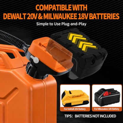 Cordless Fuel Transfer Pump, 3.2 GPM Portable Fuel Pump Supports Dewalt 20V