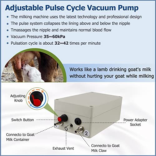 2026 Upgrade 7L Goat Milking Machine, Continuously Adjustable Suction Pulsation Vacuum Electric Milker, Portable Livstock Milking Machine with Stainless Bucket(US Plug)(7L Goat) - size: 7L Adjustable Sheep Milking Machine