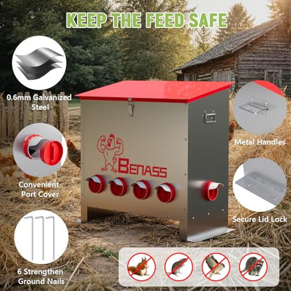 Metal Chicken Feeder, 150 LBs, 10 Ports - size: 150 LB-10 Ports