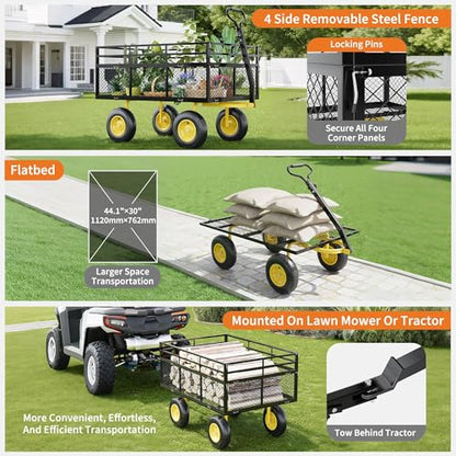 Steel Garden Cart 1400 Lbs, 3-in-1 Heavy Duty Wagon