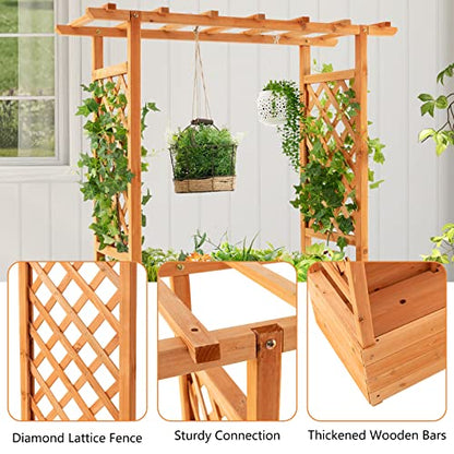 S AFSTAR Raised Garden Bed with Arch Trellis, Wood Planter Box with Hanging Roof, Side Trellis, 4 Drainage Holes, Above Ground Elevated Garden Bed for Outdoor Climbing Plants Vines Patio - size: 43.5"L x 17.5"W x 44.5"H