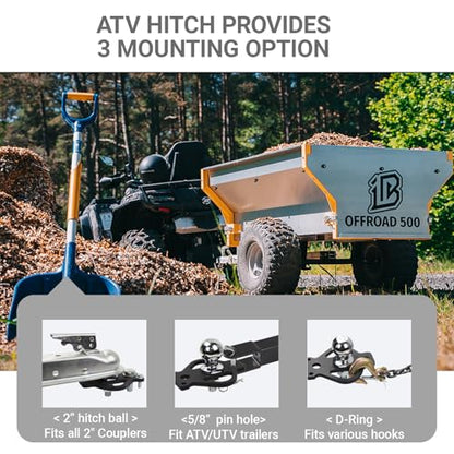 3-Way Bolt on ATV/UTV Trailer Hitch Adapter with 2-Inch Ball - style: Flat