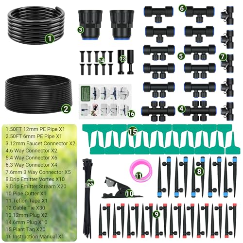 100FT Drip Irrigation Kit, 30 Adjustable Emitters, Quick Connect System - size: 100FT