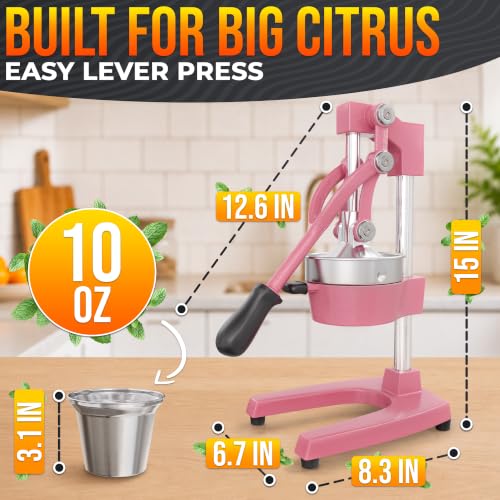 Cast Iron Lemon Squeezer in Pink, Hand Press with 304 Stainless Bowl - color: Pink