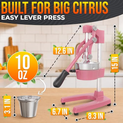 Cast Iron Juicer Hand Press, Heavy-Duty Squeezer (Pink) - color: Pink