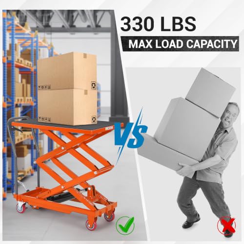 Hydraulic Lift Table Cart, 330lbs Capacity 50" Lifting Height, Orange - color: Orange