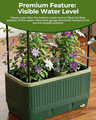 Raised Garden Bed Planter Box with Trellis, Self Watering Tomato Planters for Climbing Plants, Tomato Cage Trellis for Vegetables & Vine Flowers Indoor Outdoor Patio (Dark Green, 51.2In(2PCS)) - size: 51.2In(2PCS)