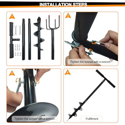 2 in 1 Hand Auger Spiral Drill, 4 x 44.5inch Post Hole Digger for Planting