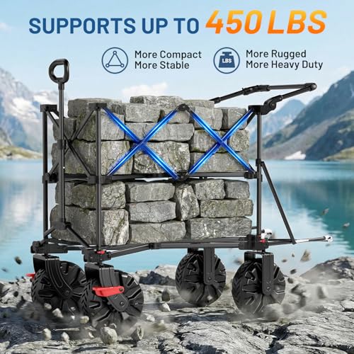 TIMBER RIDGE Push & Pull Double Decker Wagon, 400L Capacity & 450lb Load - color: Blue, size: With Push Handle