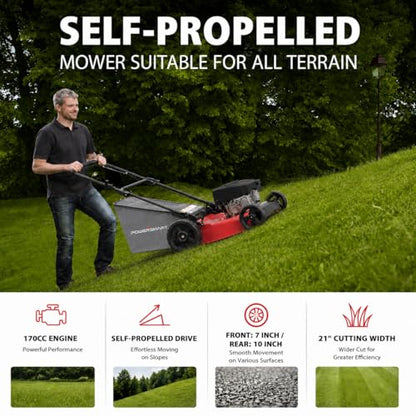 PowerSmart 21-Inch Gas Self-Propelled Lawn Mower - color: Black&Red