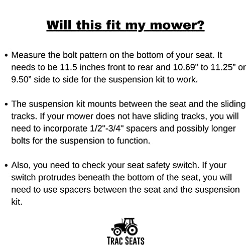 TRAC SEATS MADE IN THE USA Seat Suspension Kit for John Deere Z540R 717A 737 757 777 797 997 Z810A Z820A Z840A Z850A Z915B Zero Turn Mower - SAME DAY SHIPPING - 1 Year Warranty