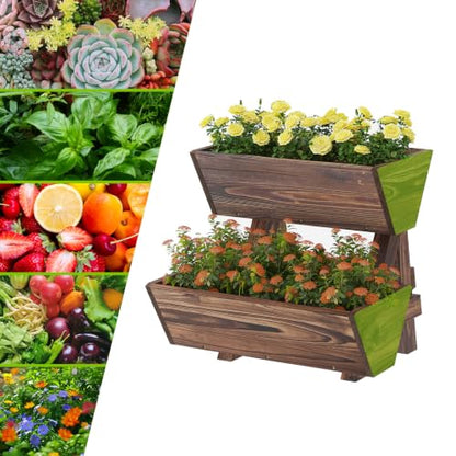 Vertical Garden Planter 2 tier Raised Garden Bed Tiered Wood Planter Box - color: Carbonized, size: 2-Tier-Small
