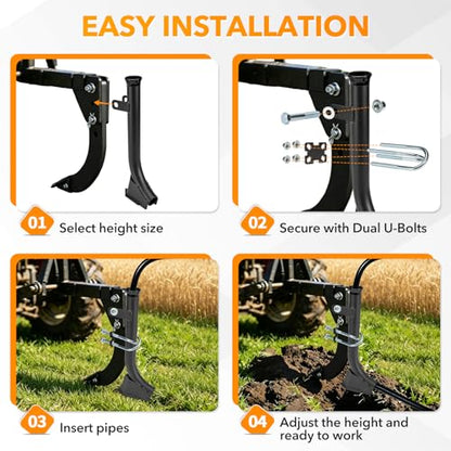 Pipe Layer Attachment for Hitch Mounted Ripper, Flexible Pipe Laying Tool for 3-Point Subsoiler Trencher, Fits ATV UTV Tractor, Max 1.37" Diameter