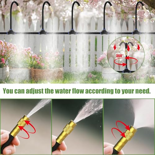 Kalolary 1/4" Drip Irrigation System, Garden Watering System with 16pcs Adjustable Copper Nozzles Automatic Atomizing Watering Sprinkler System for Yard Lawn Outdoor Irrigation