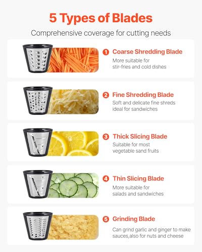 VEVOR Electric Cheese Grater Salad Maker, 200W Salad Shooter, Electric Vegetable Slicer Shredder Chopper for Fruits with 5 Attachments, Stainless Steel Food Cutter for Vegetables, and Cheeses - size: Electric-Salad-Stainless Steel