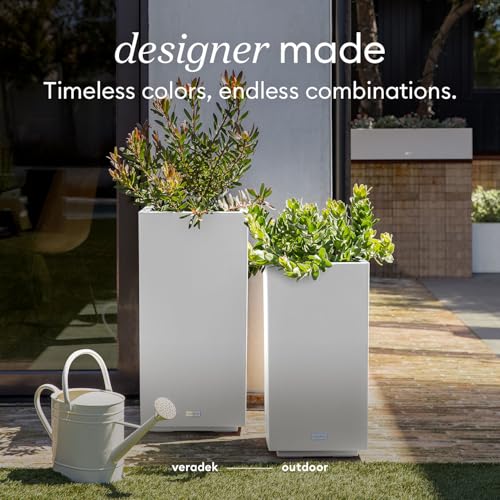 Veradek Block Series Pedestal Planter - Tall Rectangular Outdoor Planter - color: White, size: 26"H x 13.5"W
