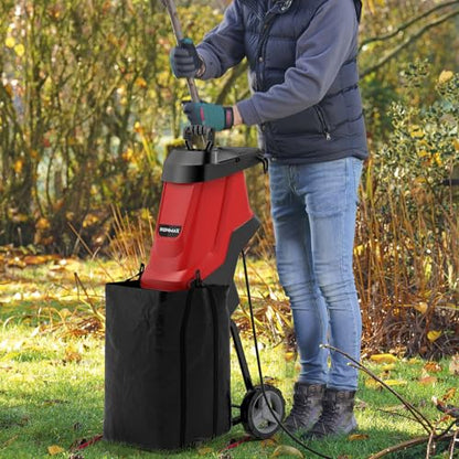 Goplus 15-AMP Electric Wood Chipper, Wood Shredder with Wheels, Safety Locking Knob, Collection Bag, 1.77 Inches Cutting Diameter, Max 15:1 Reduction