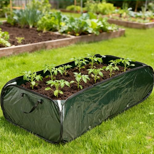 EBaokuup 47 x 24 x 12 Inch PE Pop-up Rectangular Planting Bag, Wire Support Rectangle Plant Growing Bag, UV Protected Rectangular Planter Bed for Garden Vegetable Flowers Fruit